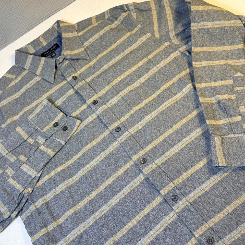 Banana Republic Shirt XL Gray Tan Striped Soft Wash Tailored Slim Fit Cotton